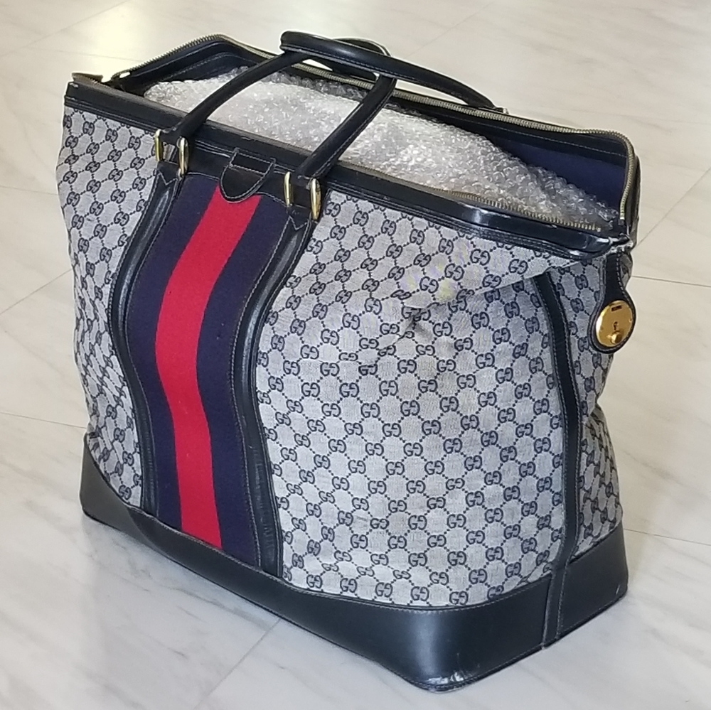 Fabulous Rare Vintage Gucci web travel weekender Boston Train Case luggage bag - Picture 8 of 16